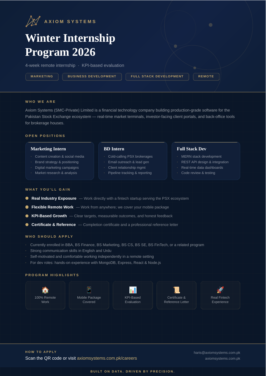 Axiom Systems Winter Internship Program 2026 brochure